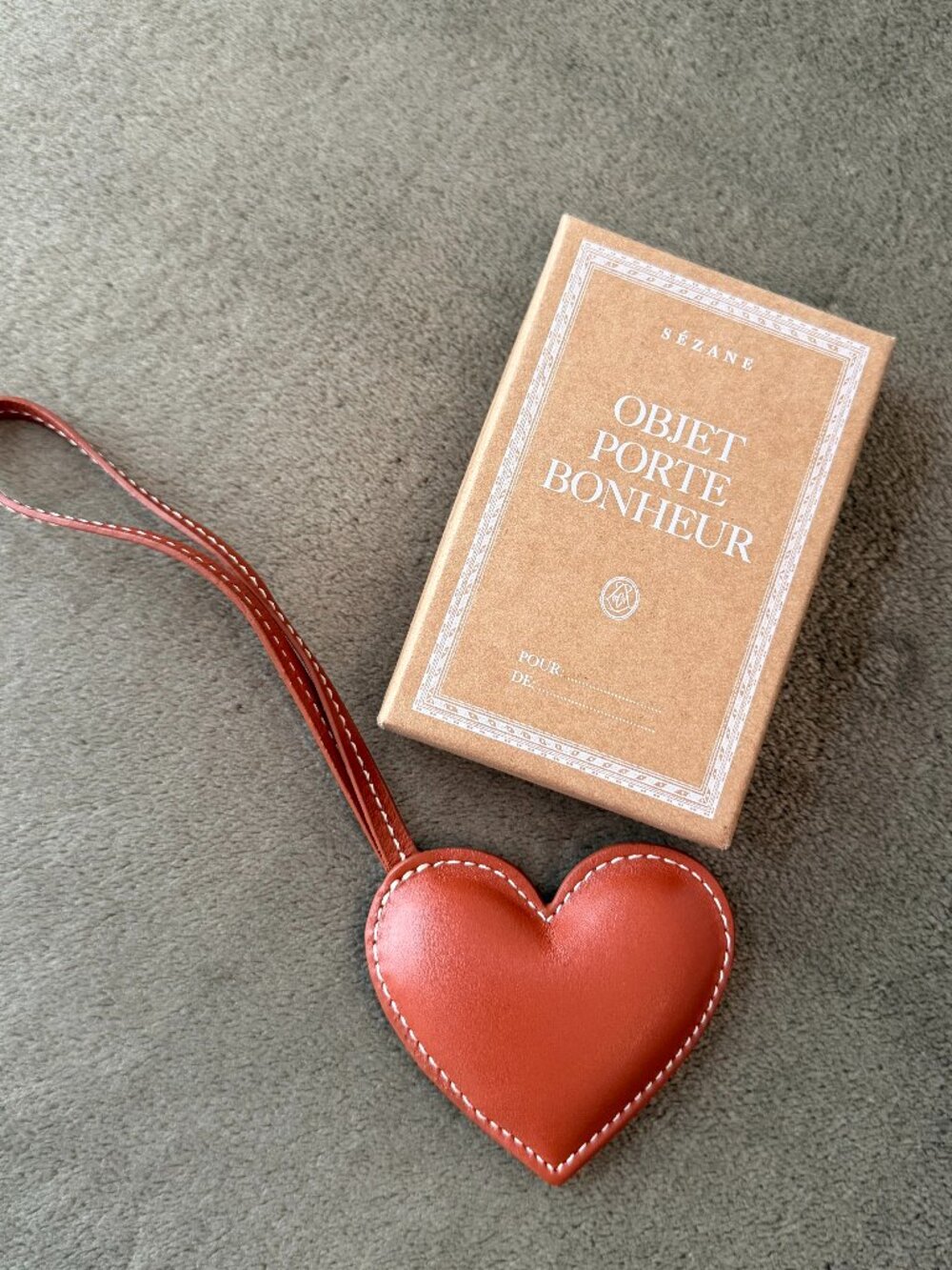 Sezane Heart Leather Bag Charm Camel